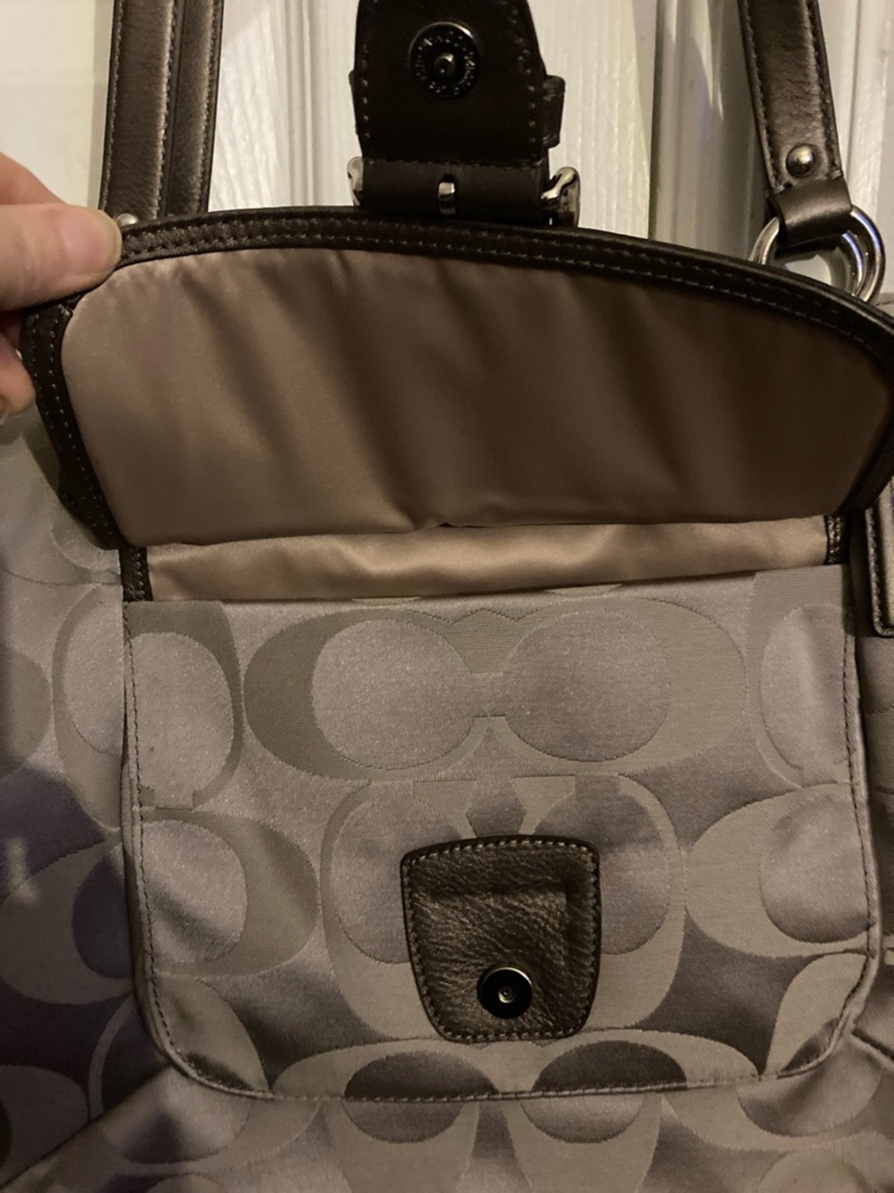 Coach Gray Signature Tote with Pewter Gray Trim - Picture 3 of 8